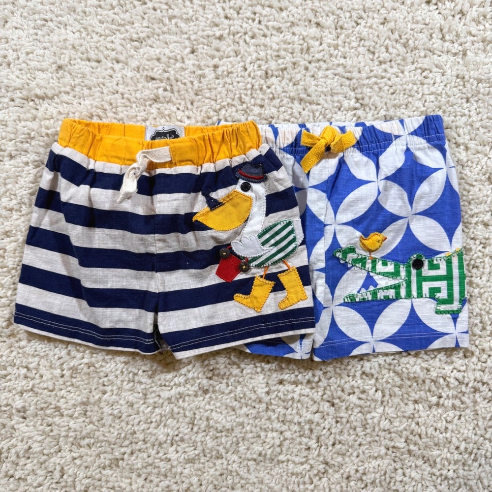 Mudpie Baby Boy's Swim Trunks Bundle 0-6 M Pelican Alligator Striped Set‎ of 2